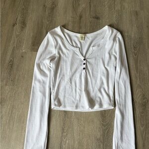 Bozzolo White Ribbed Long Sleeve Blouse